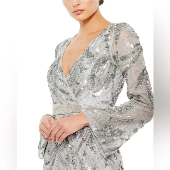 Sequin embellished v neckline evening gown - Picture 3 of 3